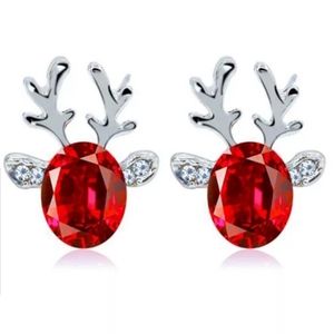 Red Reindeer Antler Christmas Earrings